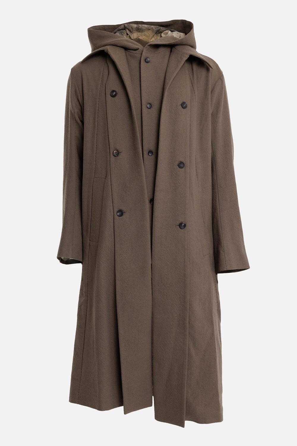 Masnada men's trench coat in Marsh, front view with double-breasted buttons and detachable hooded gilet