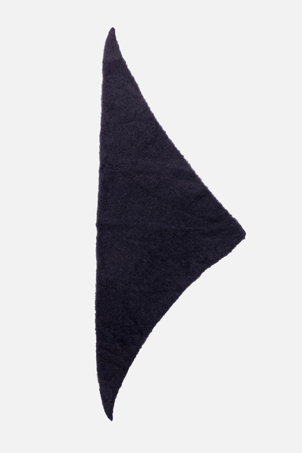 Uma Wang unisex triangle scarf in black, front view with elongated pointed ends and brushed fuzzy texture