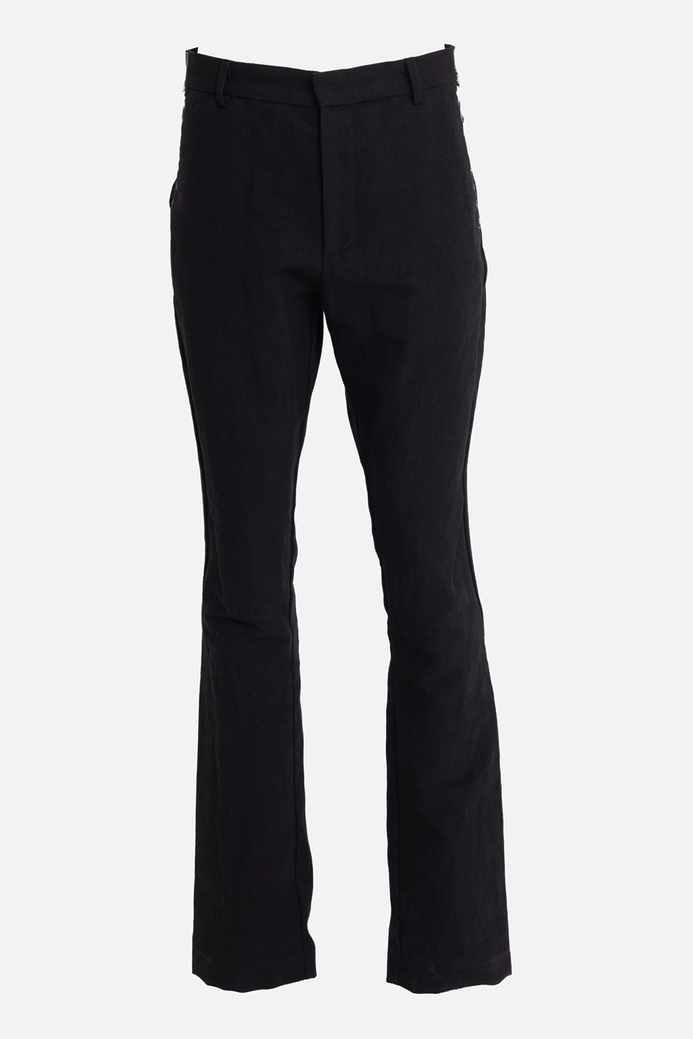 Giovanni Cavagna men's trousers in black, front view, belt loops and concealed fly