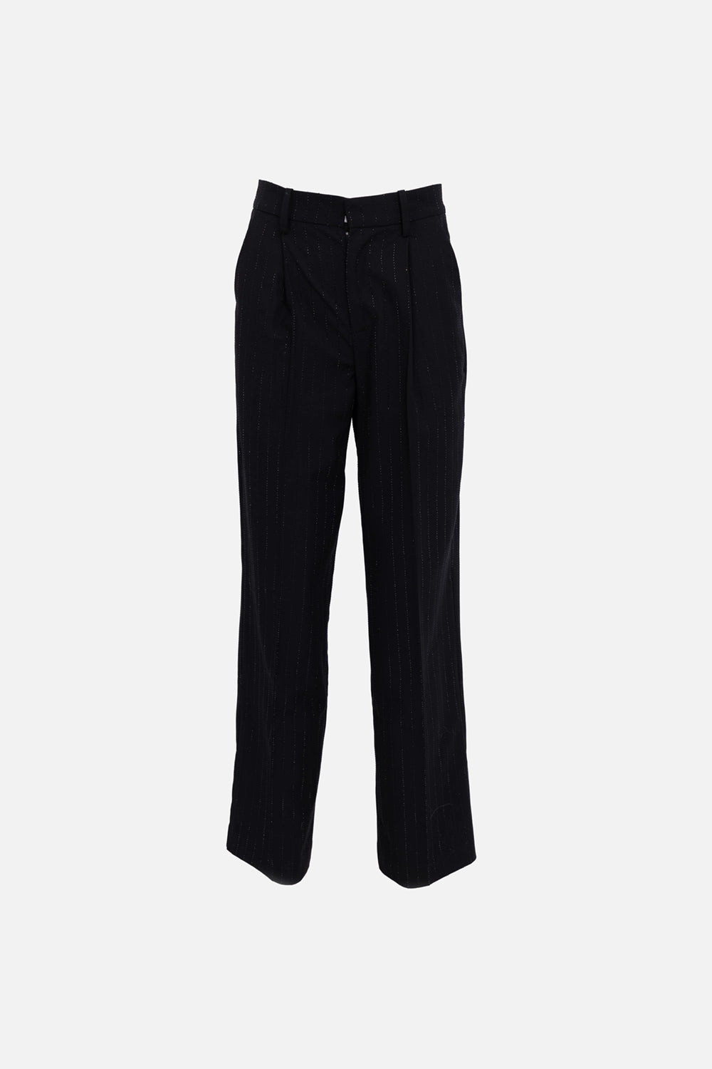 Zadig&Voltaire women trousers in black, front view, pressed crease with rhinestone pinstripe lines