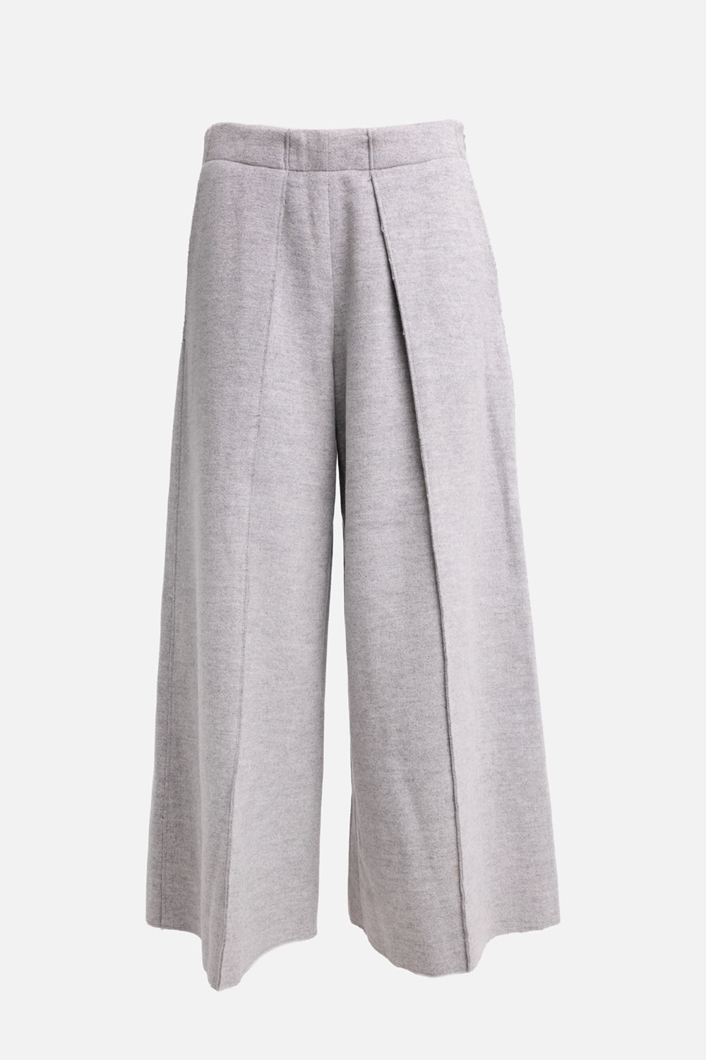 Pre-owned JOSEPH women's cropped wool trousers in light grey, front view, wide-leg cut with front pleat.