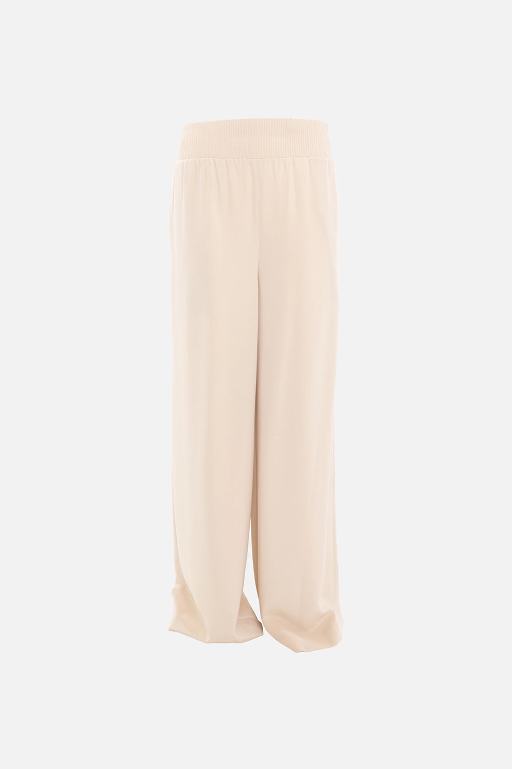 JOSEPH womens trousers in powder, front view, wide-leg satin twill with clean flat front and ribbed waistband