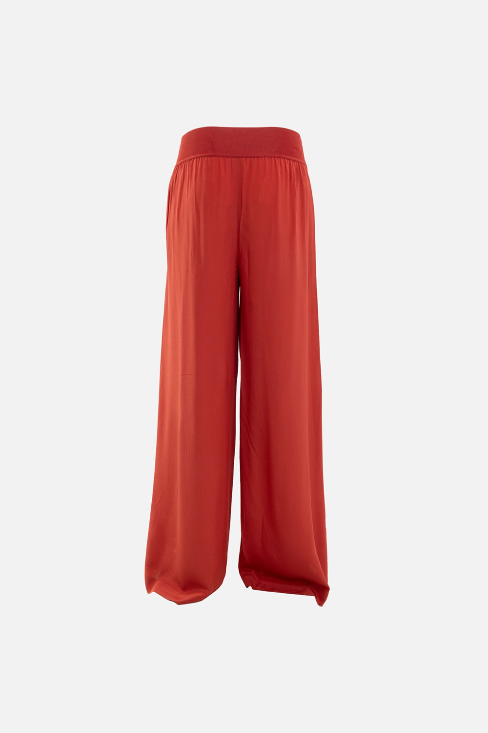 JOSEPH womens trousers in spice, back view, gathered elasticated waistband with full-length wide-leg cut