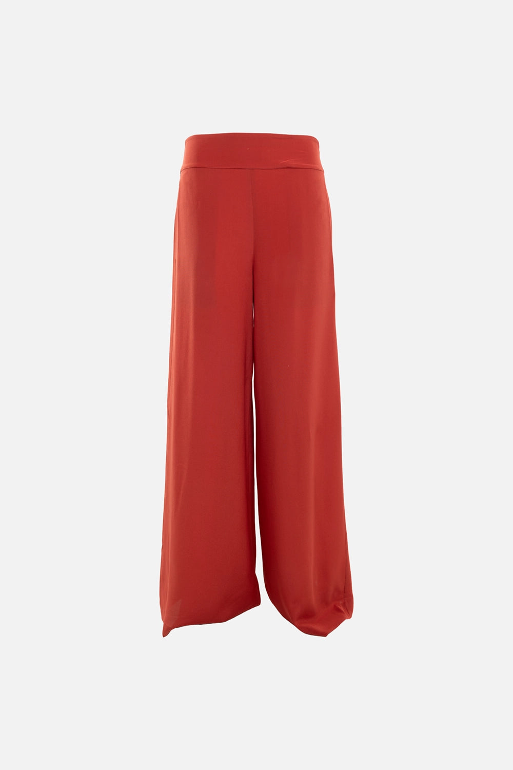 JOSEPH womens trousers in spice, front view, wide-leg silk drape with smooth flat front waistband