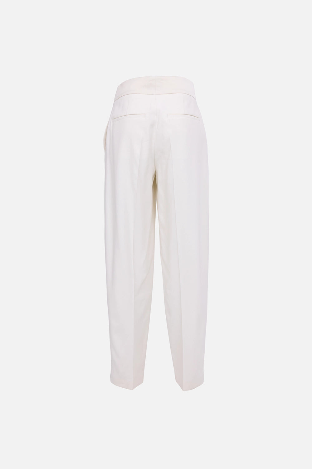 JOSEPH women’s tailored crepe trousers in wax, back view, wide waistband with double welt pockets