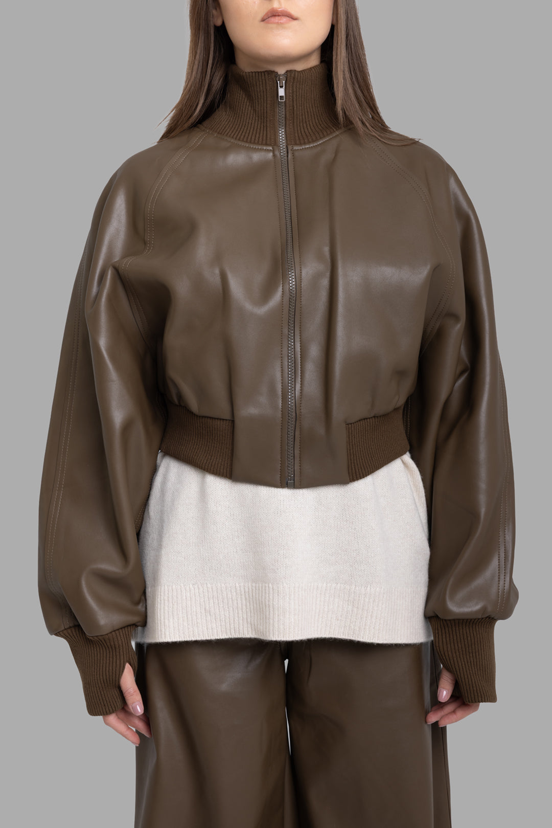 Women's Bark Vegan Leather Bomber Jacket | Norma Kamali