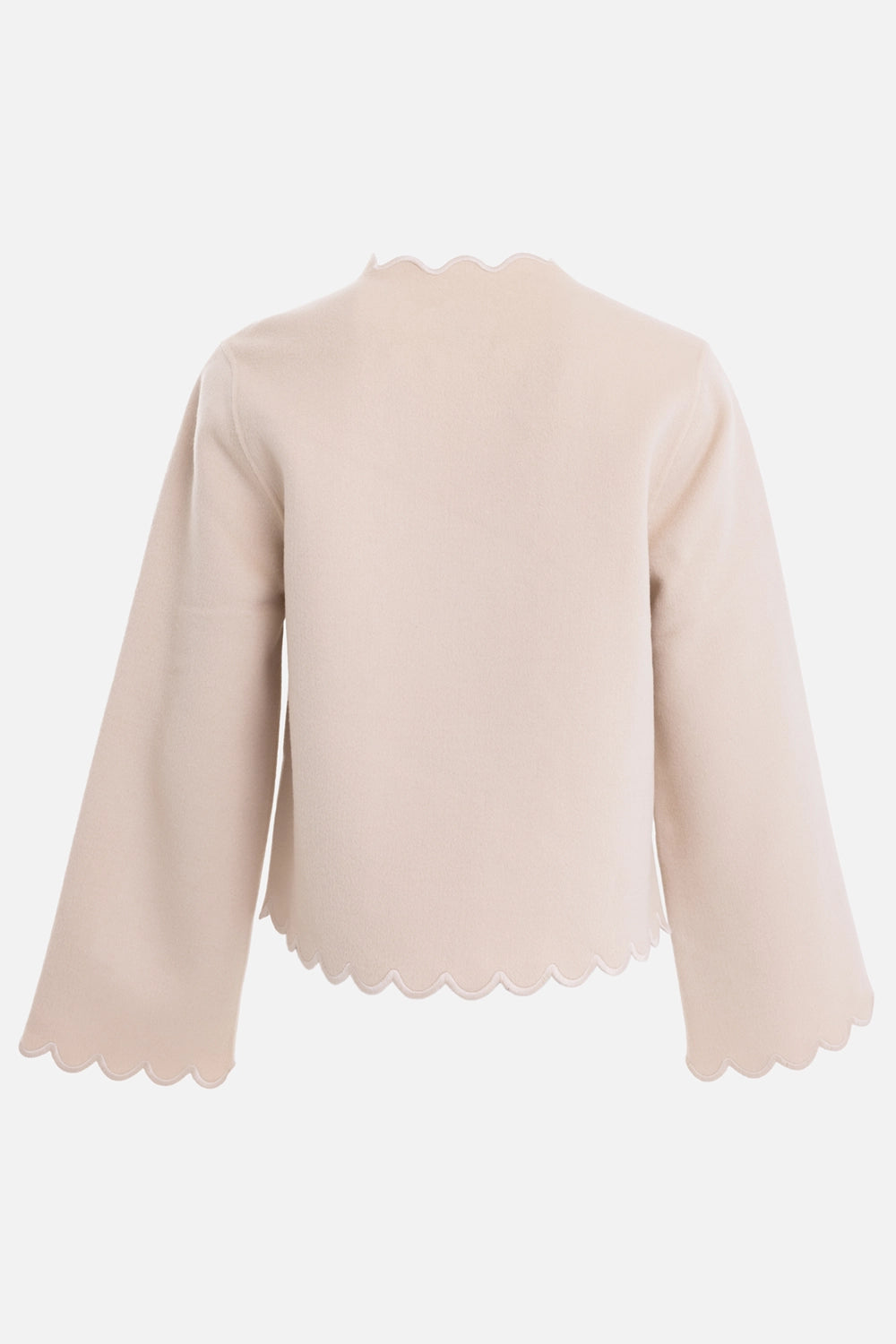By Malene Birger women's wool jacket in vanilla cream, back view with scalloped hem and wide sleeves