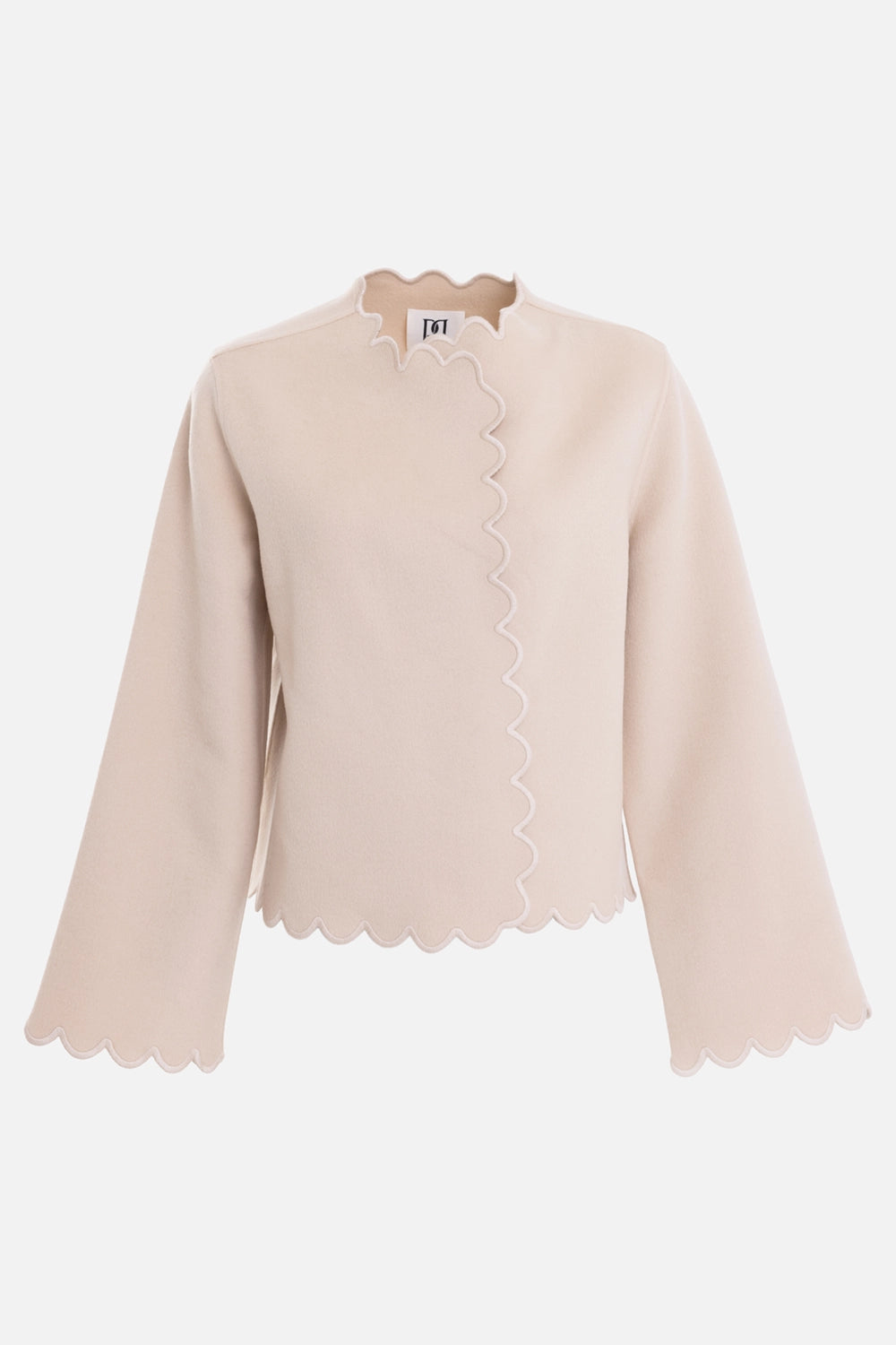 By Malene Birger women's wool jacket in vanilla cream, front view with scalloped opening and wide sleeves