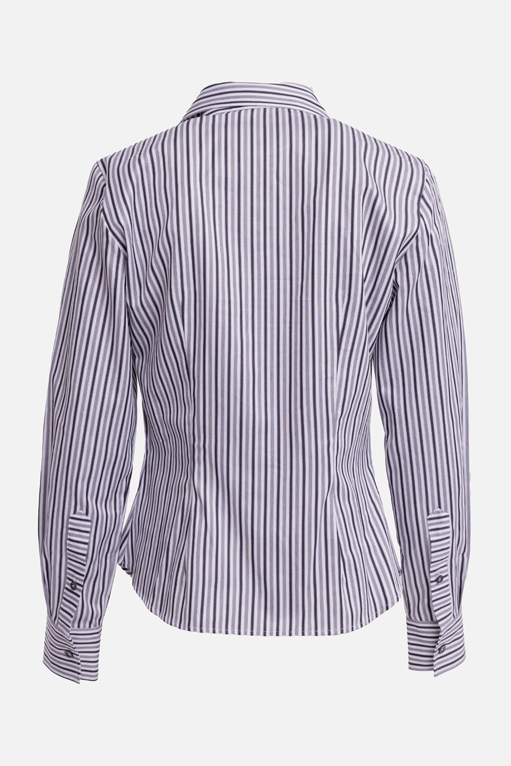 Vivienne Westwood women's striped Violin shirt in Shadow Stripe, back view with shaped waist and curved hem