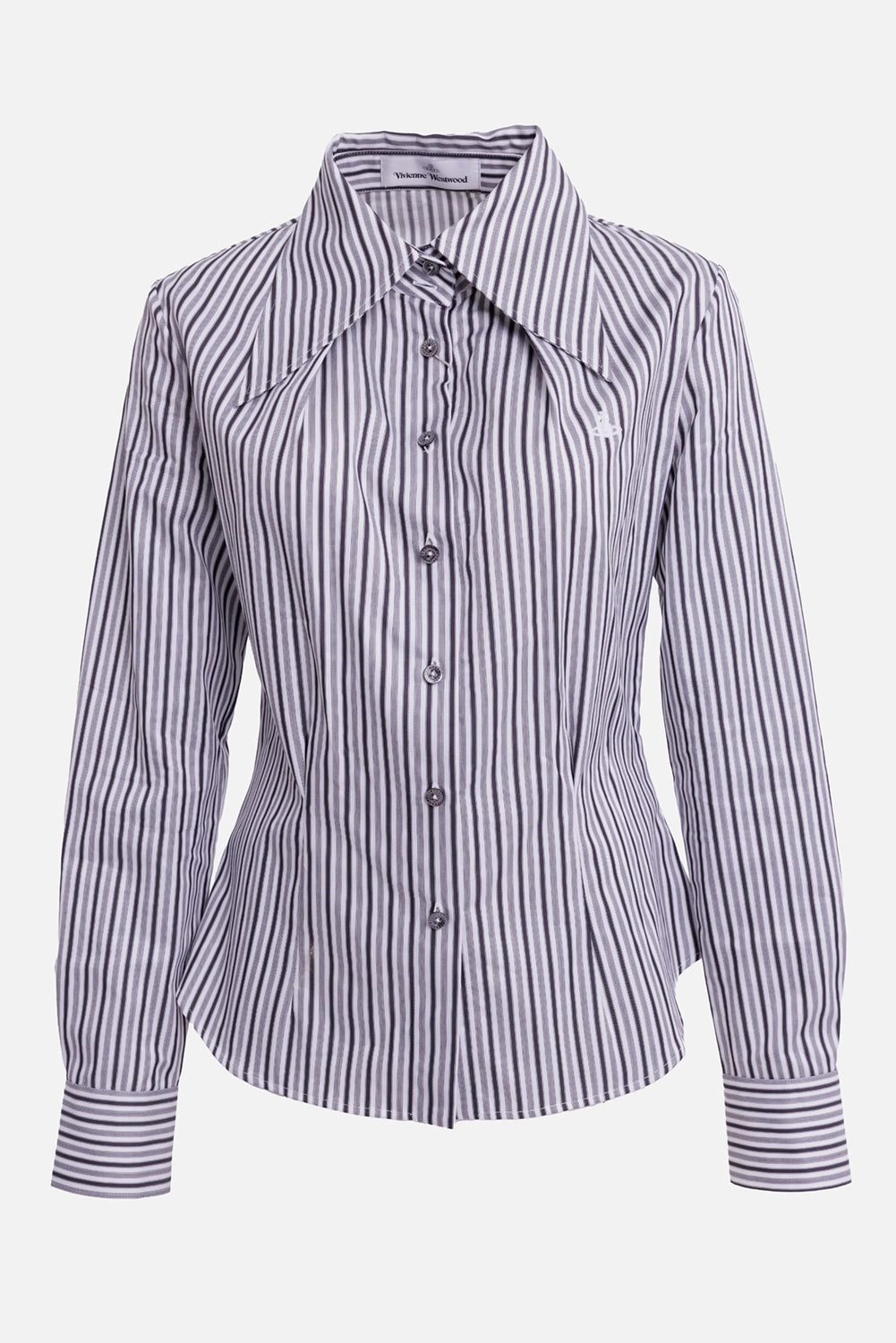 Vivienne Westwood women's striped Violin shirt in Shadow Stripe, front view with Orb embroidery and buttons