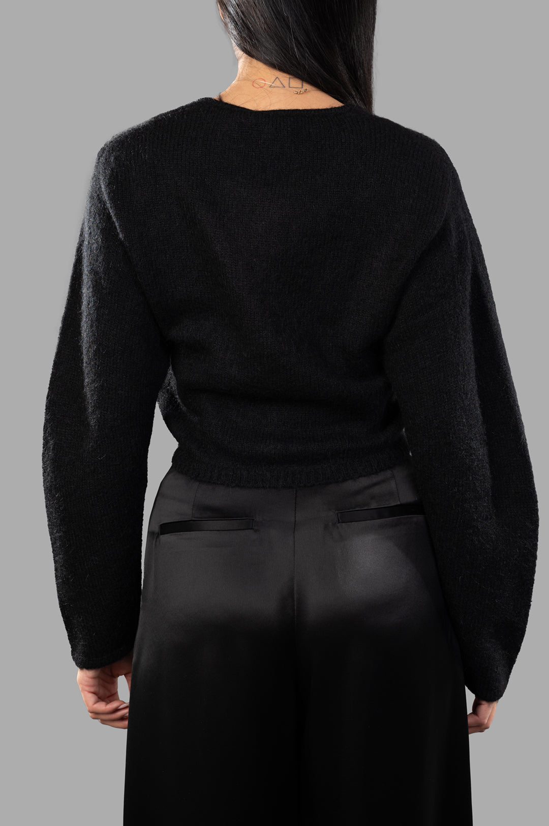 By Malene Birger. Zharea Wool-blend Cardigan shown from the back, highlighting soft texture and cropped design in black.