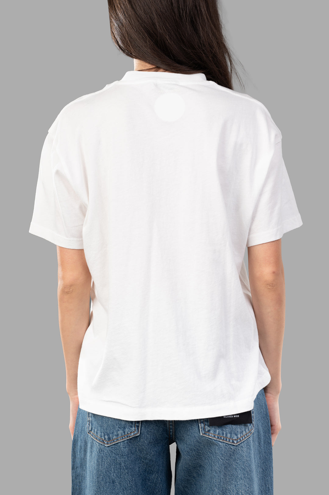 Anine Bing Spencer Hearts T-shirt, relaxed fit, white cotton, seen from the back, showcasing soft fabric and logo detail.