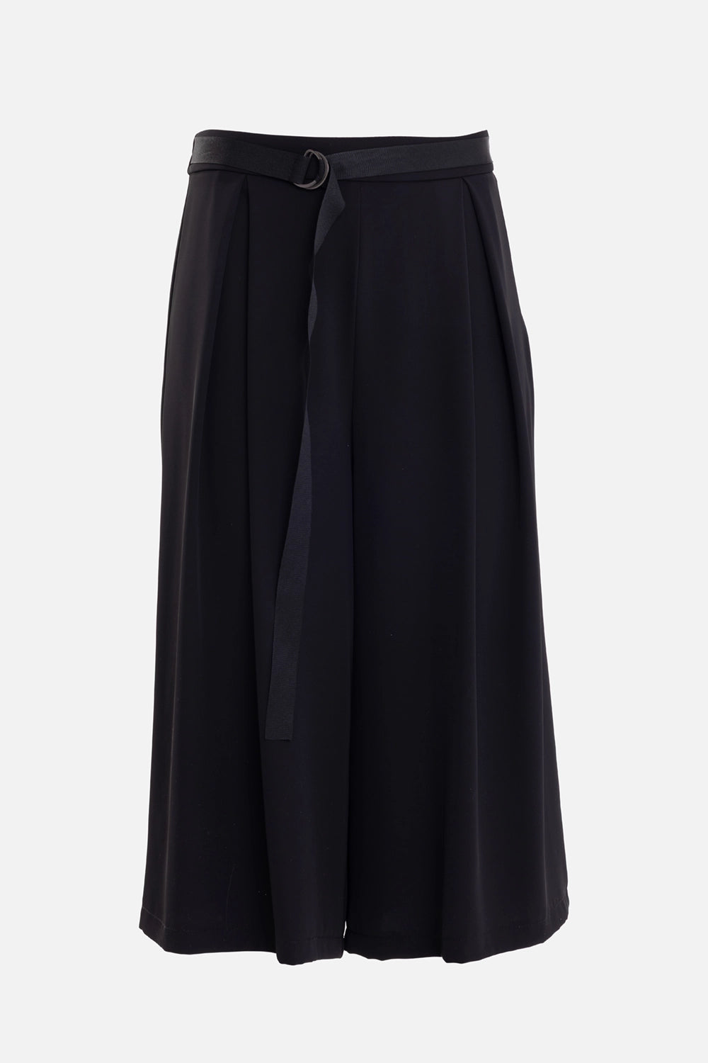 La Haine Inside Us women's culotte pants in black, front view, D-ring belt and deep front pleats