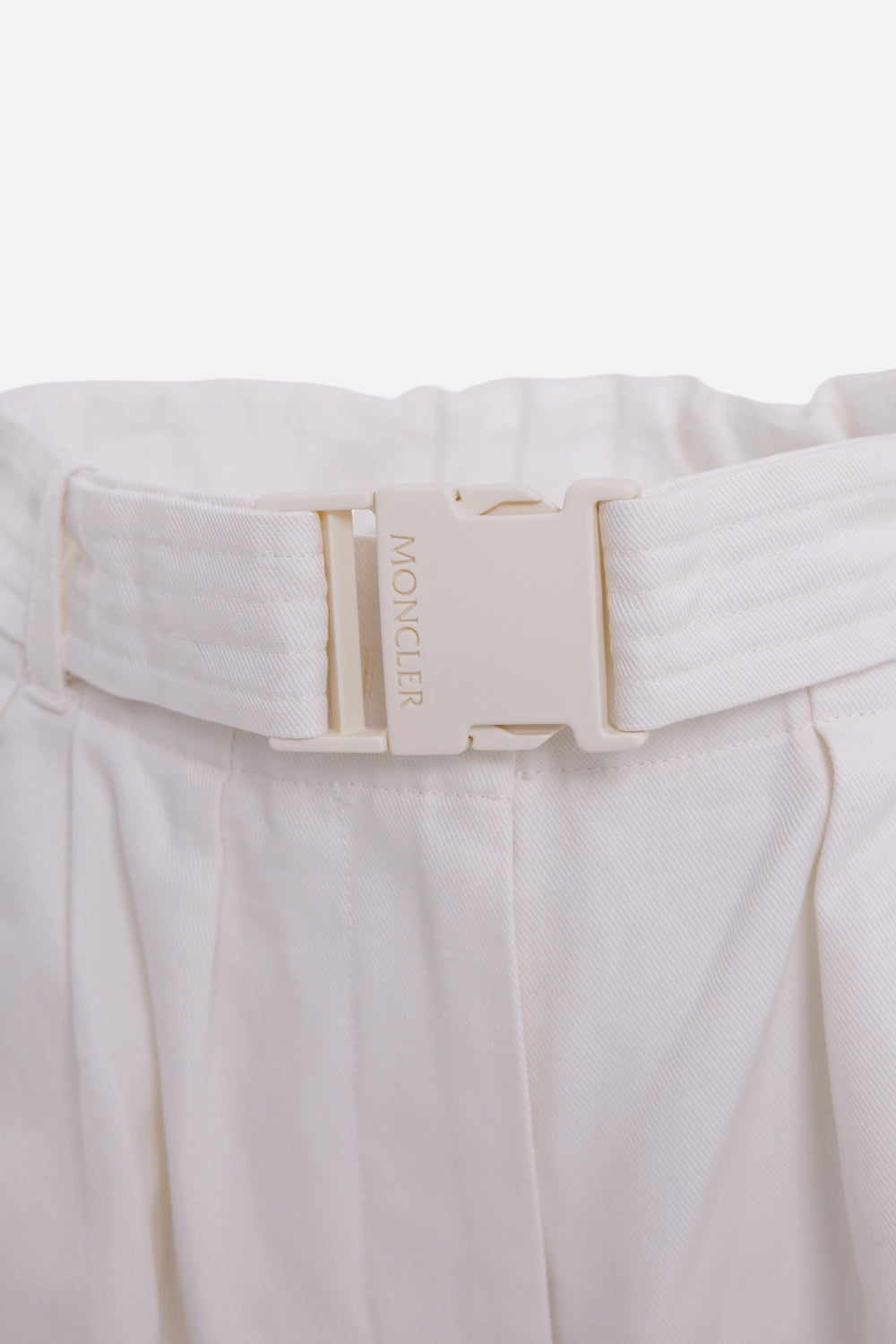 Moncler women's wide-leg culottes in off-white, buckle detail with tonal clasp and pleated waist