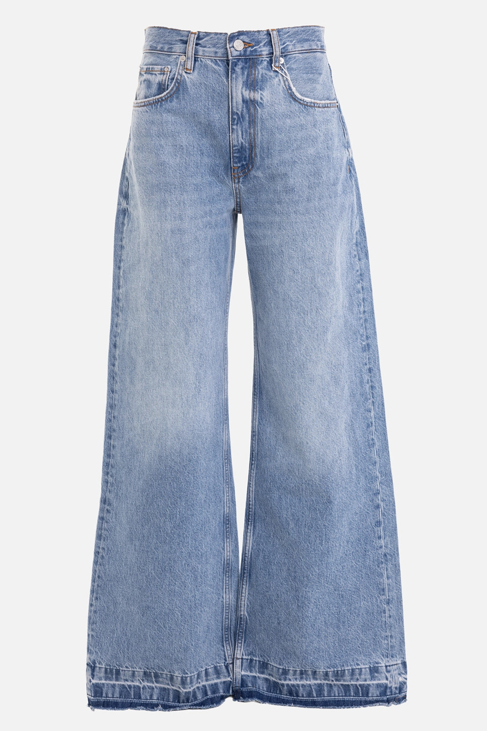 ANINE BING women's jeans in Caspian Blue, front view with high-rise waist and wide hems