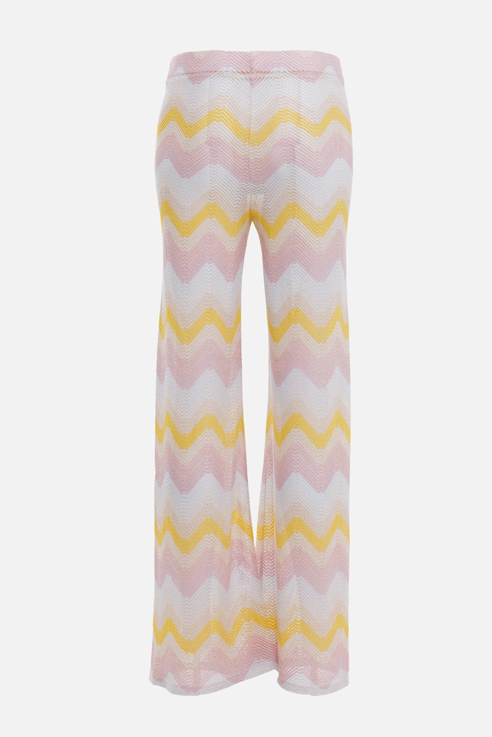 Anjuna women's wide-leg pants in multirose, back view, sheer zigzag crochet and wide flared hem