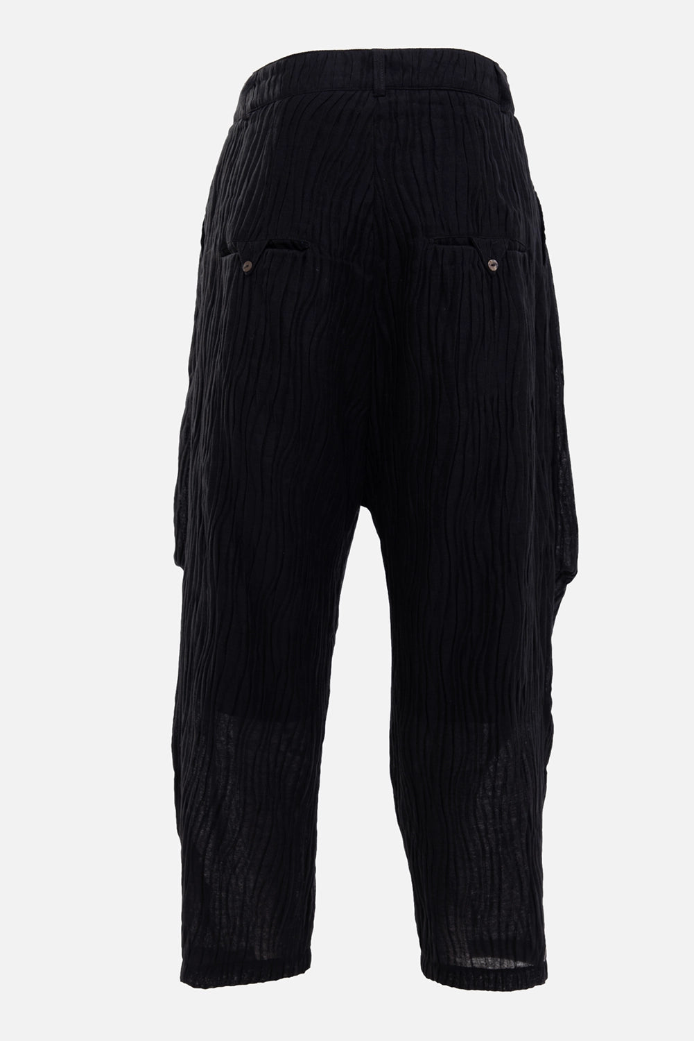 Marc Point women's trousers in black, back view, buttoned welt pockets and belt loops