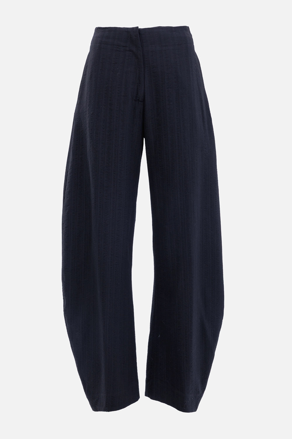 Gentryportofino women's black wide-leg trousers, front view with clean waistband and textured vertical weave