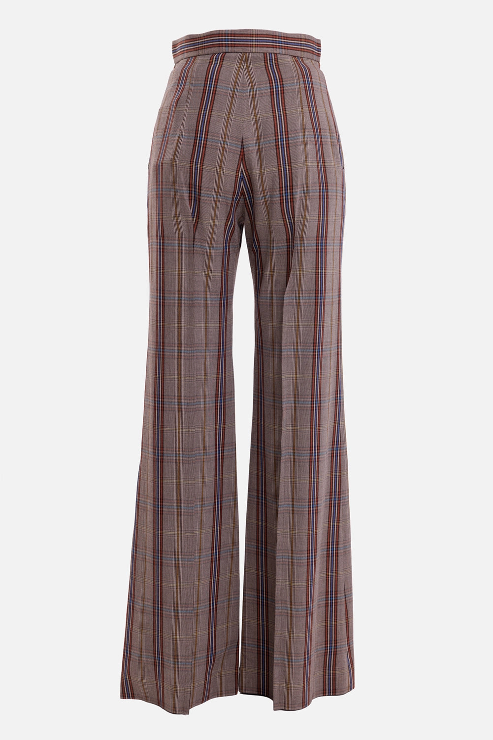Vivienne Westwood women's wide-leg trousers in multi, back view with waist darts and clean pocket-free finish