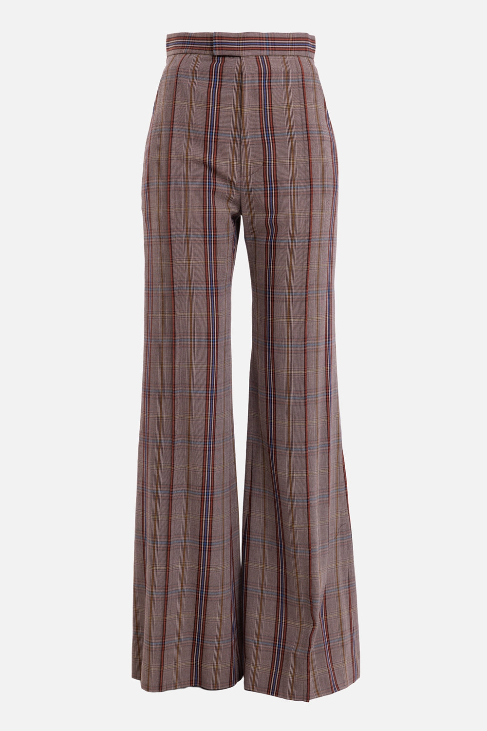 Vivienne Westwood women's wide-leg trousers in multi, front view with high-rise waistband and topstitched creases