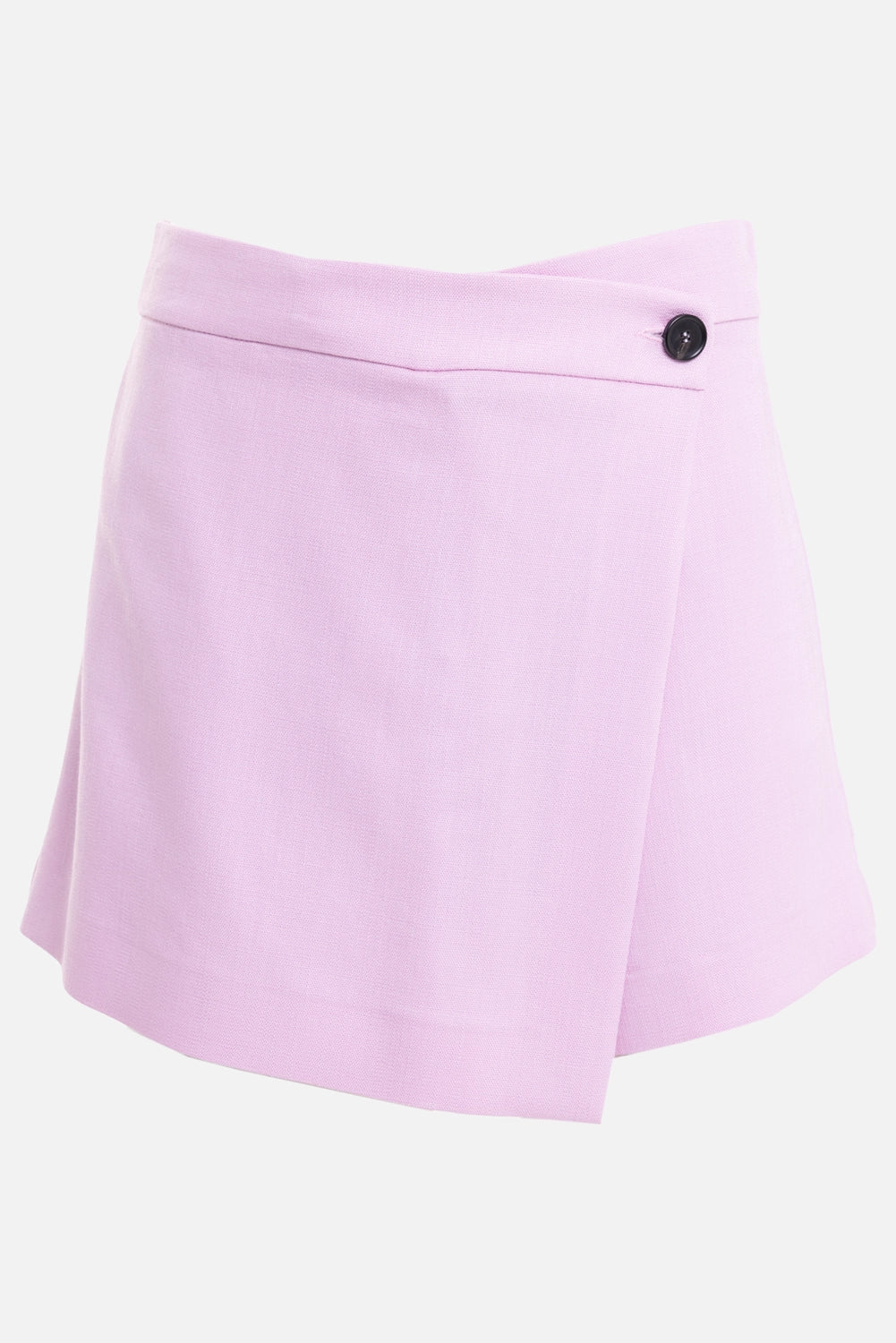 MSGM women's shorts in Pink, front view, wrap-style panel and black side button